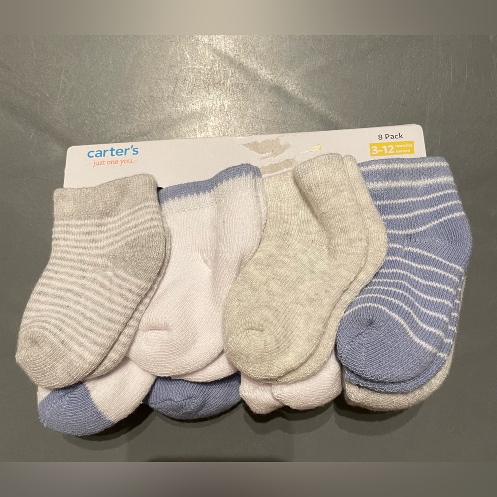 Carters 8 pack Baby Boys Ankle Basic Terry Socks Size 3-12 Months NWT